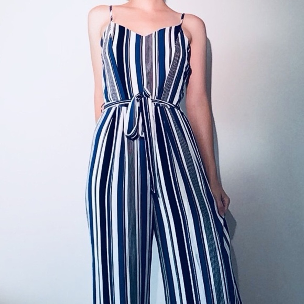 Monteau Navy and White Striped Jumpsuit